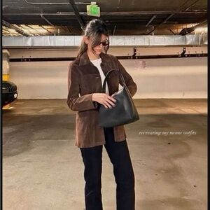 Suede Washable Zippered Jacket Medium Choc Brown